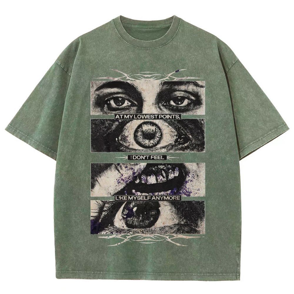Segmented Eye Mouth Emotional Quote Dark Grunge Retro Washed T-Shirt