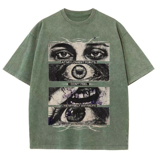 Segmented Eye Mouth Emotional Quote Dark Grunge Retro Washed T-Shirt
