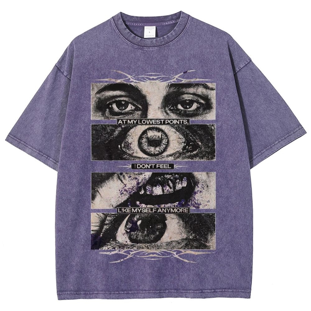 Segmented Eye Mouth Emotional Quote Dark Grunge Retro Washed T-Shirt