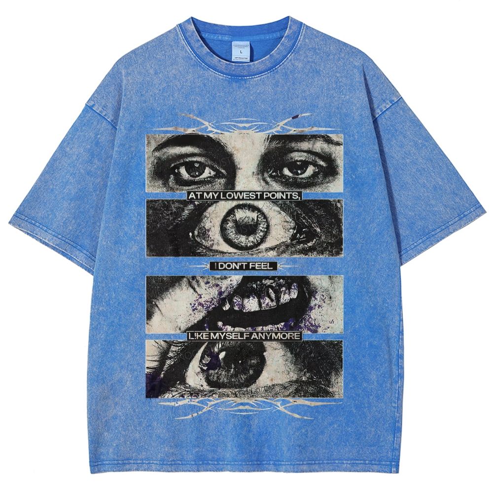 Segmented Eye Mouth Emotional Quote Dark Grunge Retro Washed T-Shirt