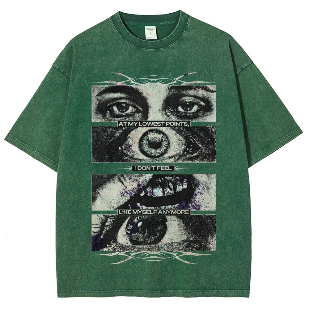Segmented Eye Mouth Emotional Quote Dark Grunge Retro Washed T-Shirt