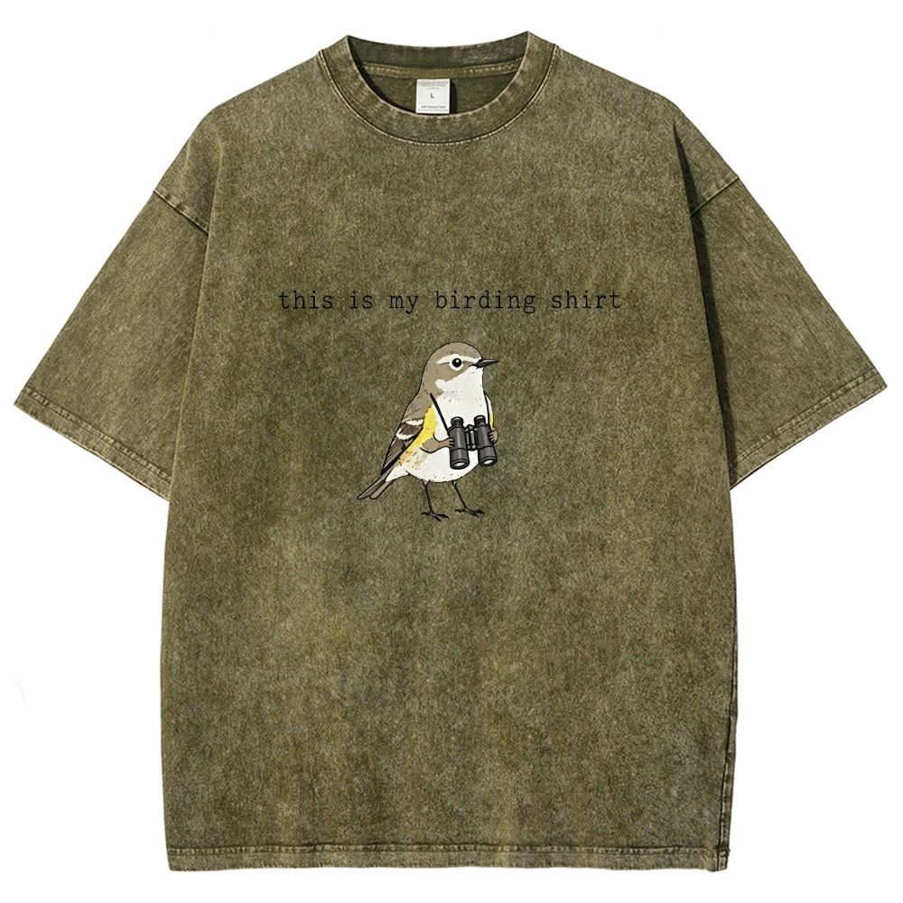 This Is My Birding Shirt Funny Bird Watcher Graphic Washed T-shirt