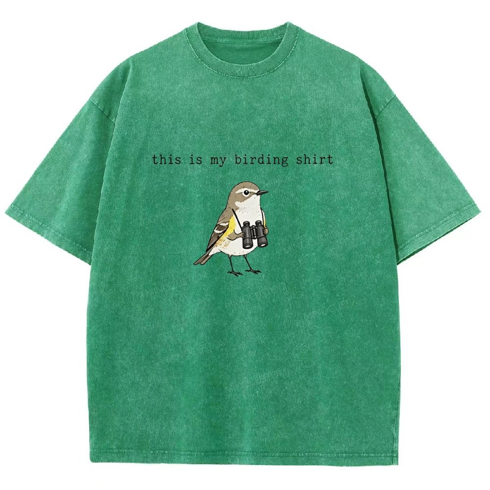 This Is My Birding Shirt Funny Bird Watcher Graphic Washed T-shirt