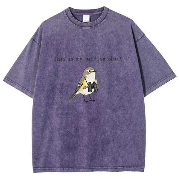 This Is My Birding Shirt Funny Bird Watcher Graphic Washed T-shirt