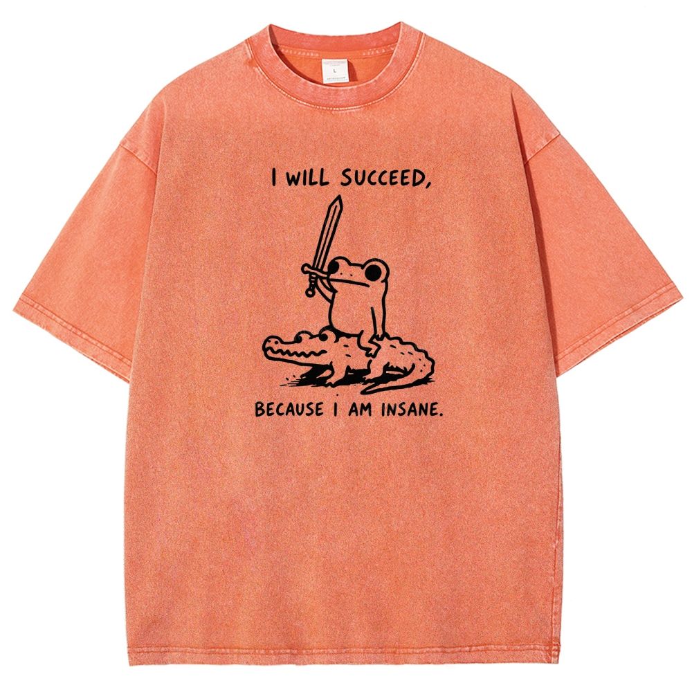 Funny Frog Warrior Riding Alligator Washed T-shirt
