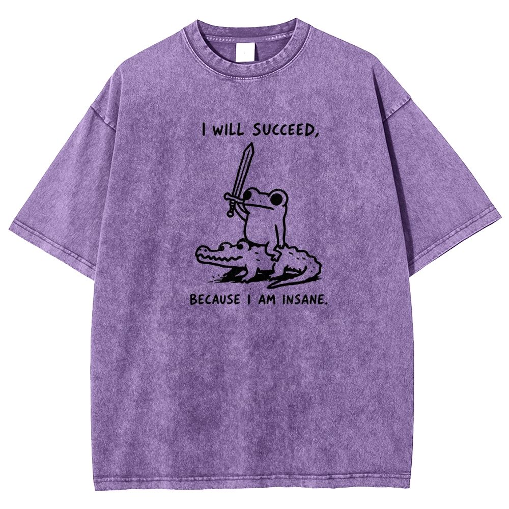 Funny Frog Warrior Riding Alligator Washed T-shirt