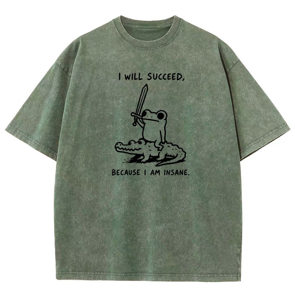  Funny Frog Warrior Riding Alligator Washed T-shirt
