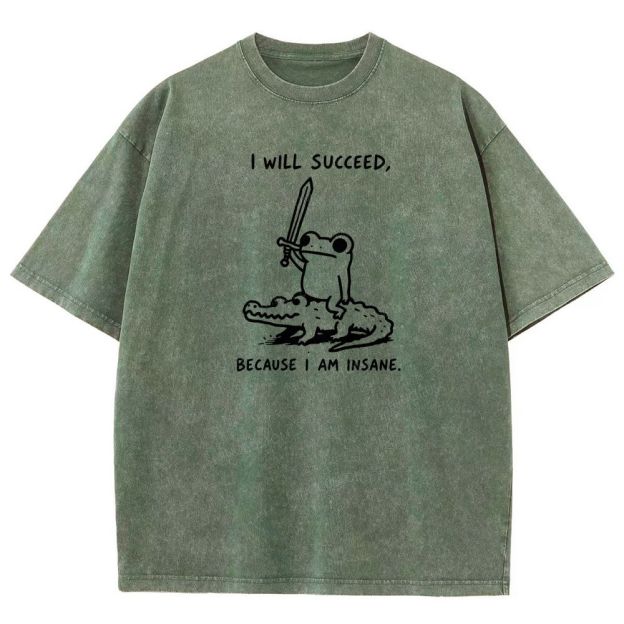  Funny Frog Warrior Riding Alligator Washed T-shirt