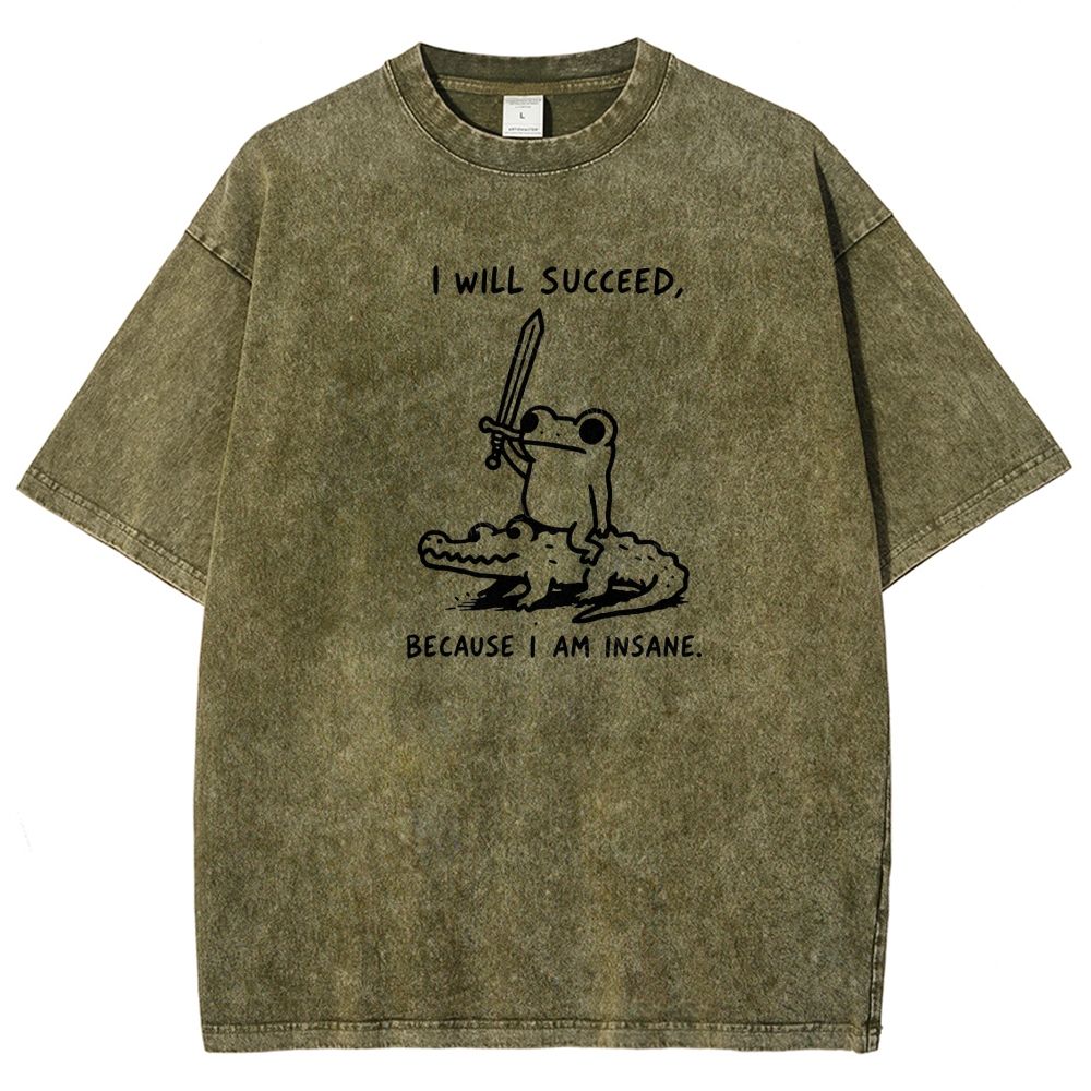  Funny Frog Warrior Riding Alligator Washed T-shirt
