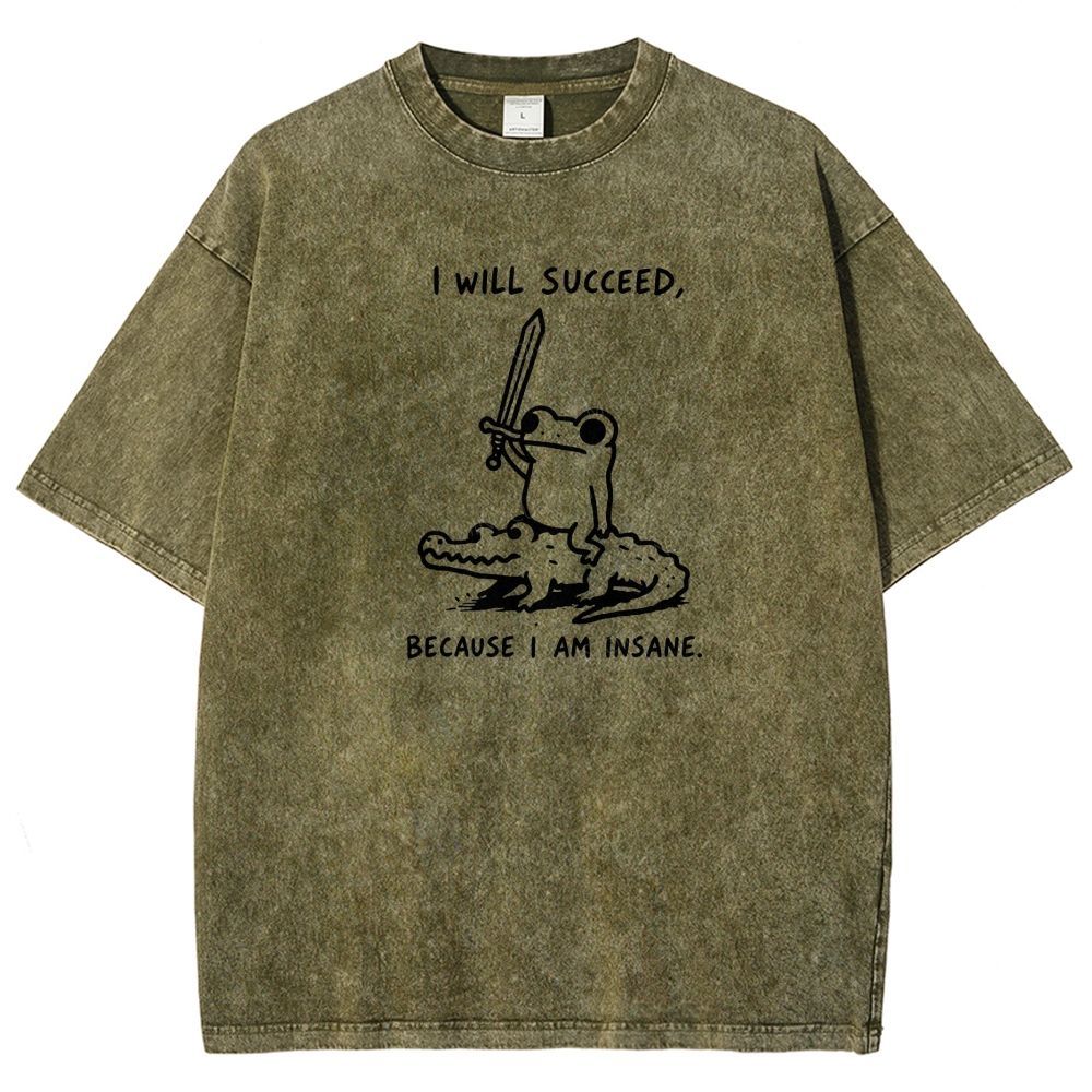  Funny Frog Warrior Riding Alligator Washed T-shirt