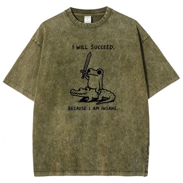  Funny Frog Warrior Riding Alligator Washed T-shirt