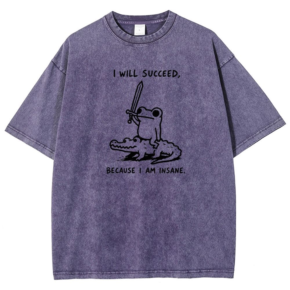  Funny Frog Warrior Riding Alligator Washed T-shirt