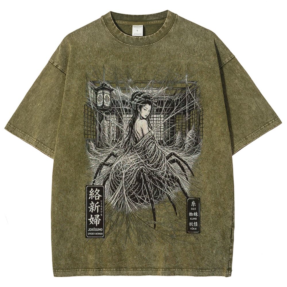 Spider Yokai Geisha Silky Web Vintage Washed T-Shirt
