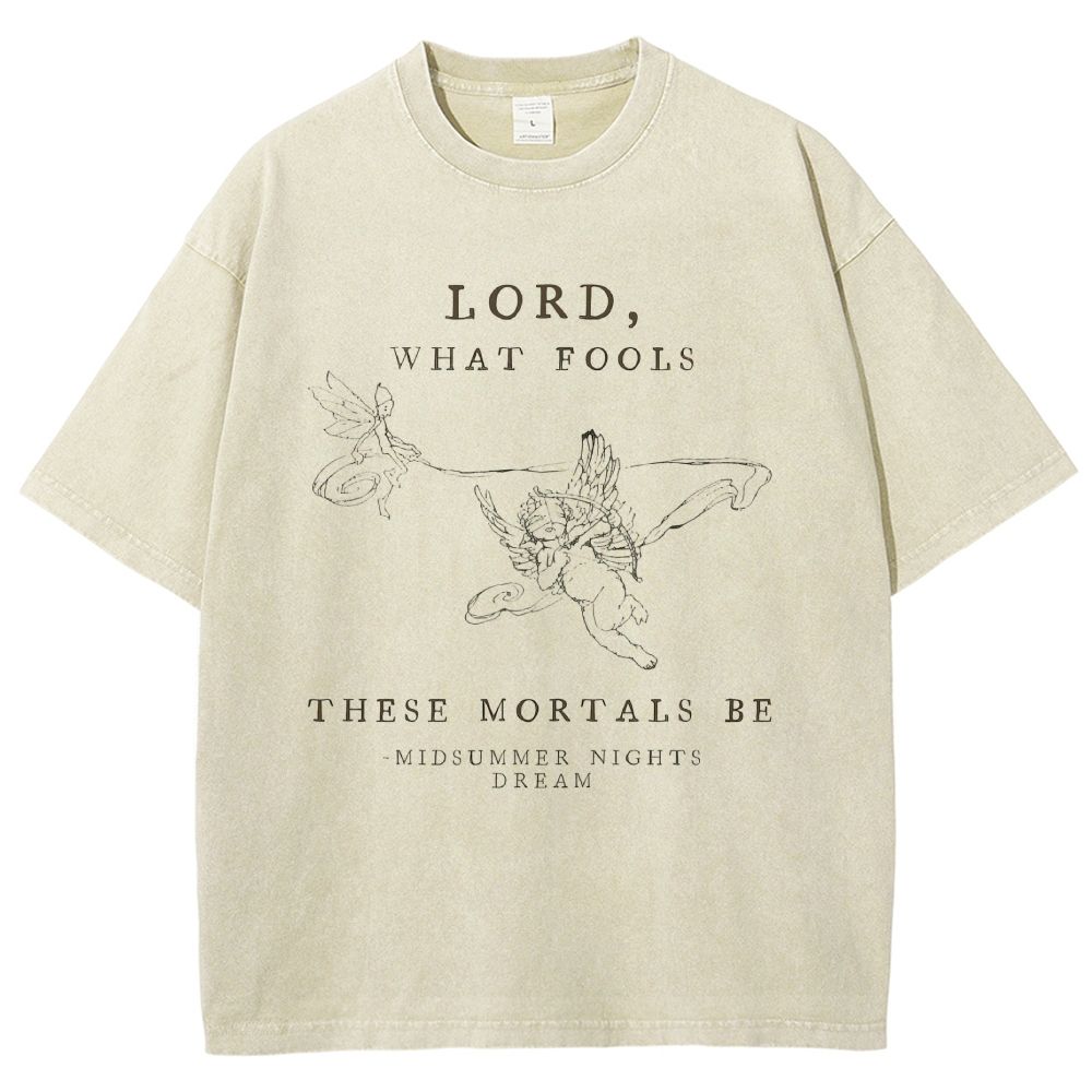 Cherub Fairy Sketch Poetic Stage Quote Washed T-Shirt 