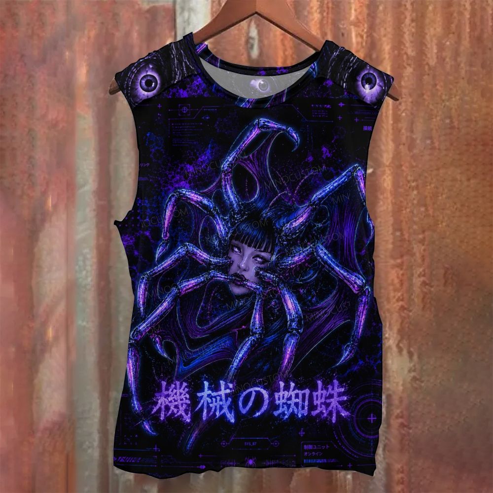 Cyber Mech Spider Woman Dark Neon Japanese Printed Tank Top