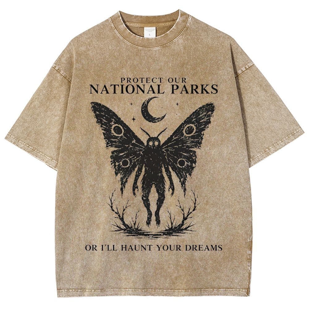 Vintage Wash Mothman Cryptid Graphic Washed T-Shirt