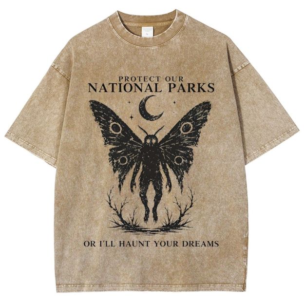 Vintage Wash Mothman Cryptid Graphic Washed T-Shirt