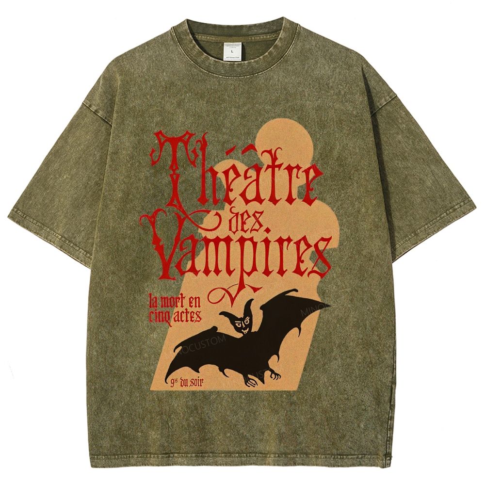 Vintage Gothic Vampire Theater Poster Washed T-Shirt