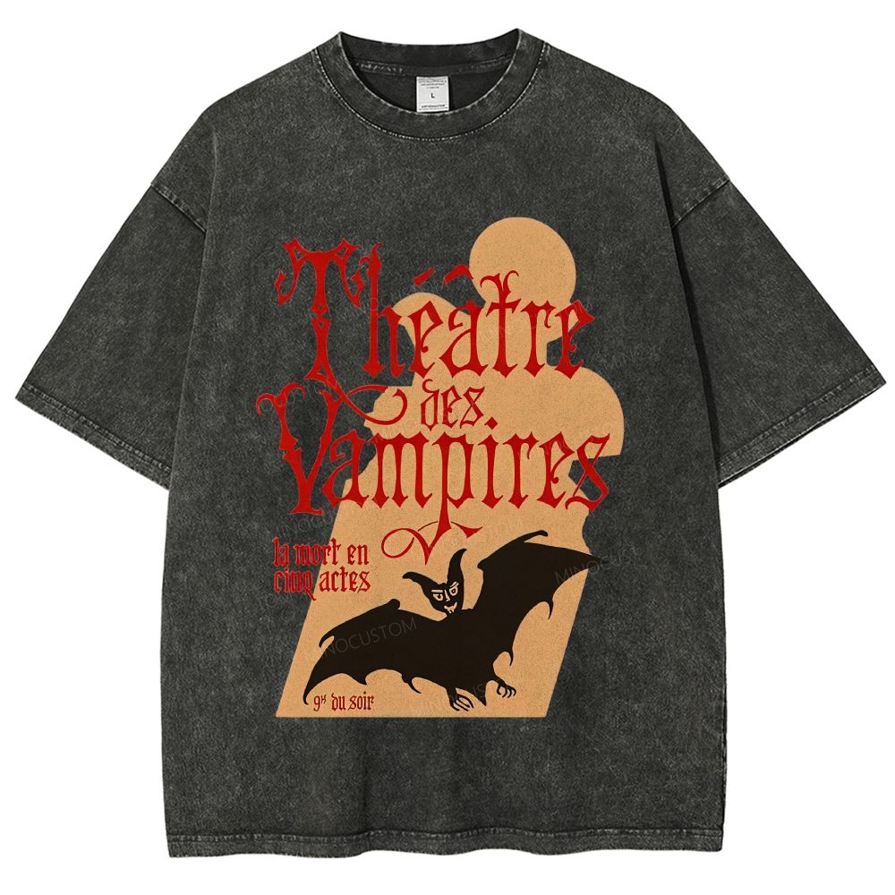 Vintage Gothic Vampire Theater Poster Washed T-Shirt