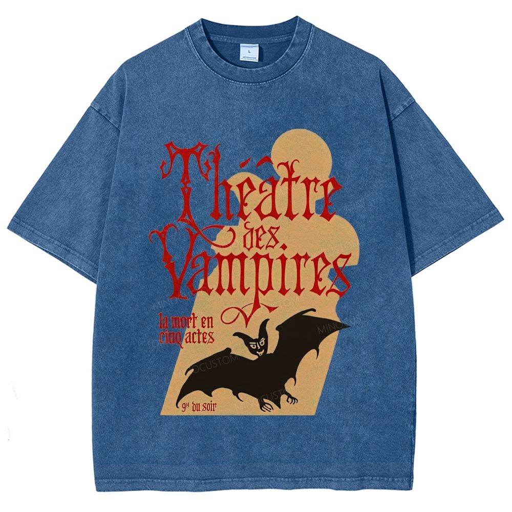 Vintage Gothic Vampire Theater Poster Washed T-Shirt