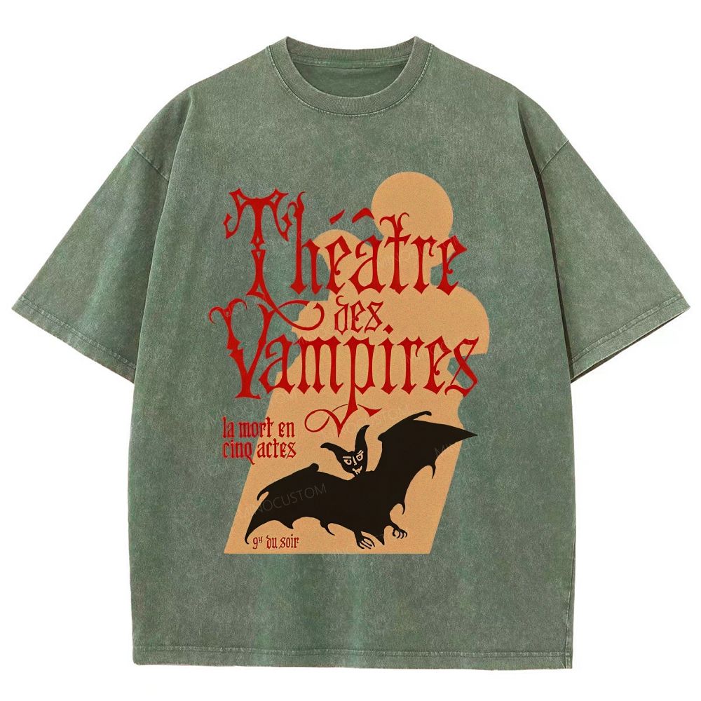 Vintage Gothic Vampire Theater Poster Washed T-Shirt