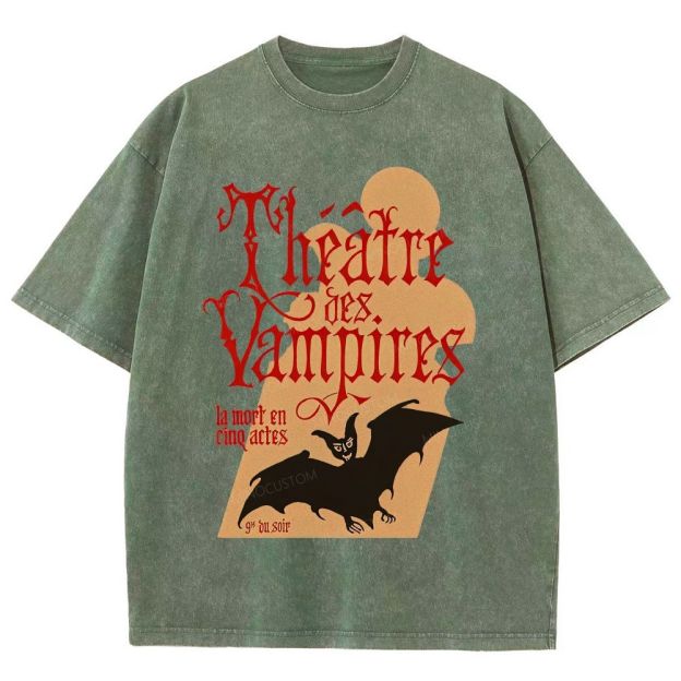 Vintage Gothic Vampire Theater Poster Washed T-Shirt