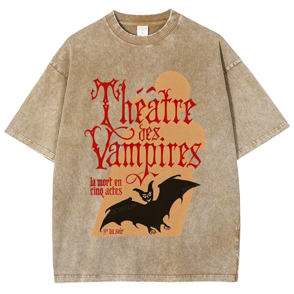 Vintage Gothic Vampire Theater Poster Washed T-Shirt