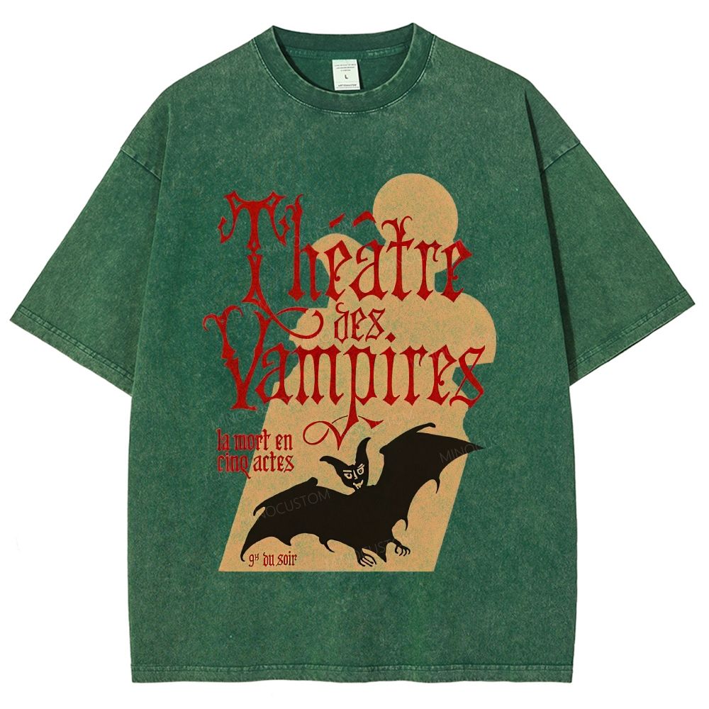 Vintage Gothic Vampire Theater Poster Washed T-Shirt