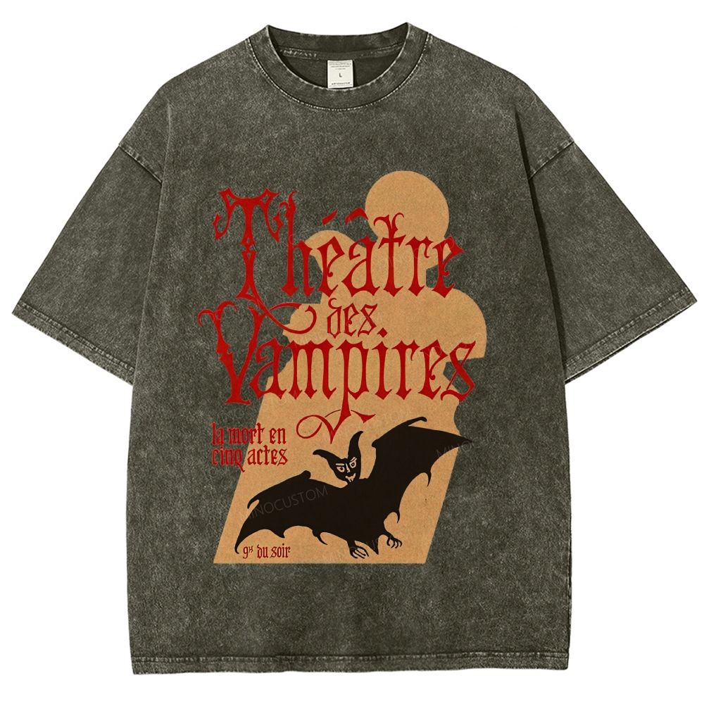 Vintage Gothic Vampire Theater Poster Washed T-Shirt