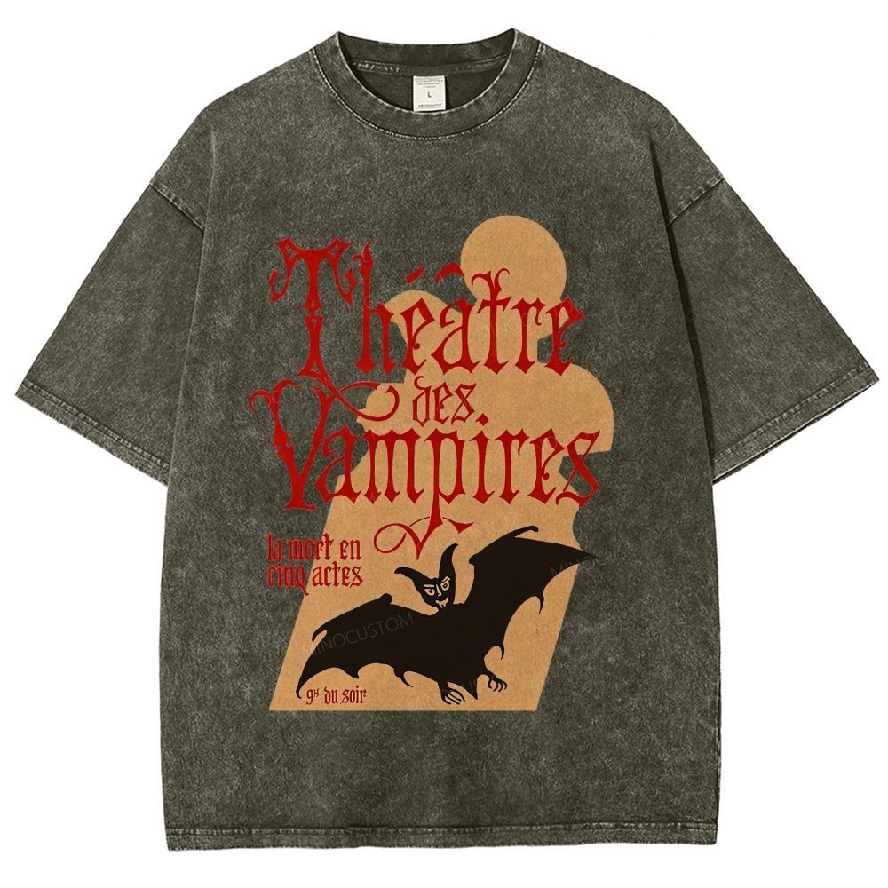Vintage Gothic Vampire Theater Poster Washed T-Shirt