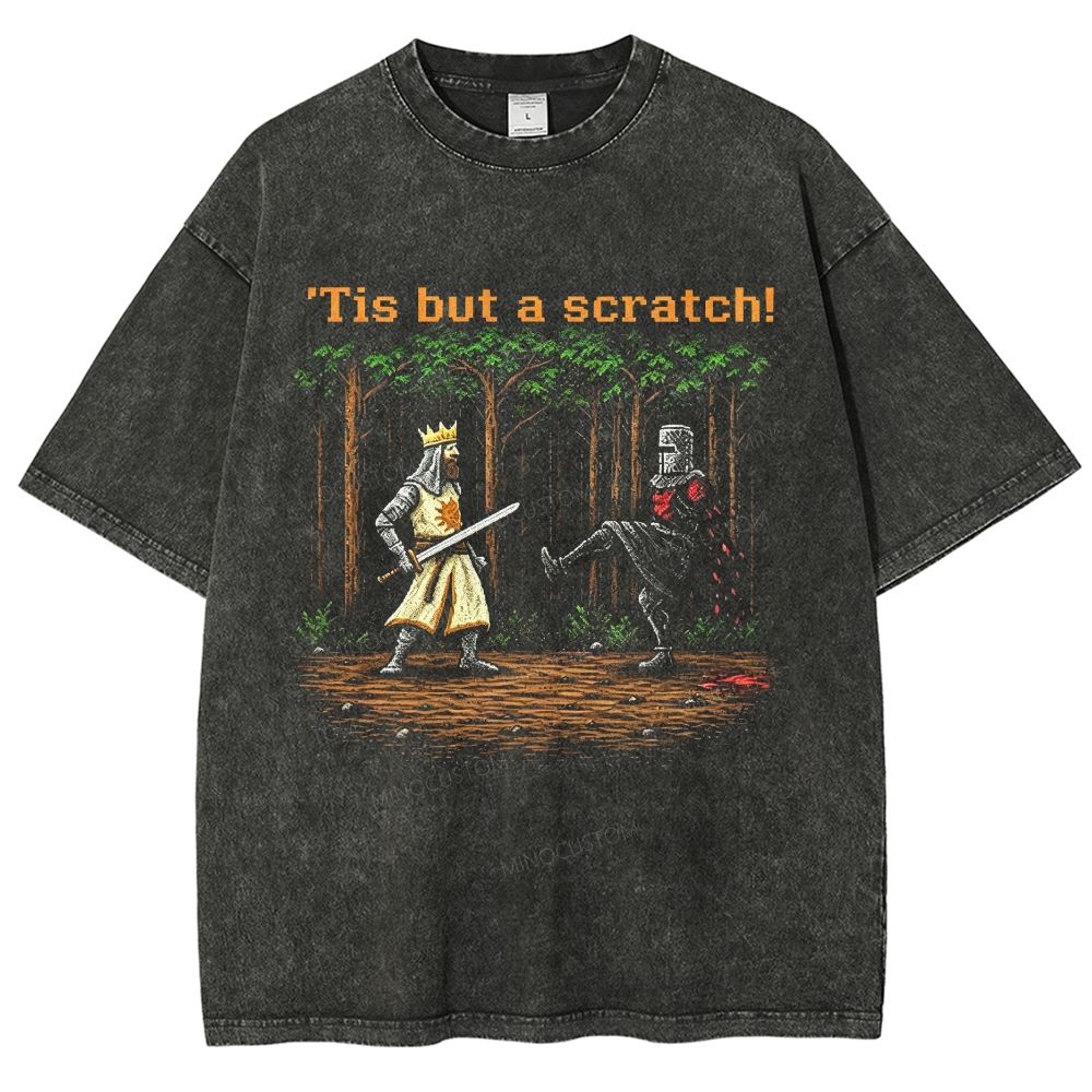 Vintage Medieval Knight Comedy Pixel Art Washed T-Shirt