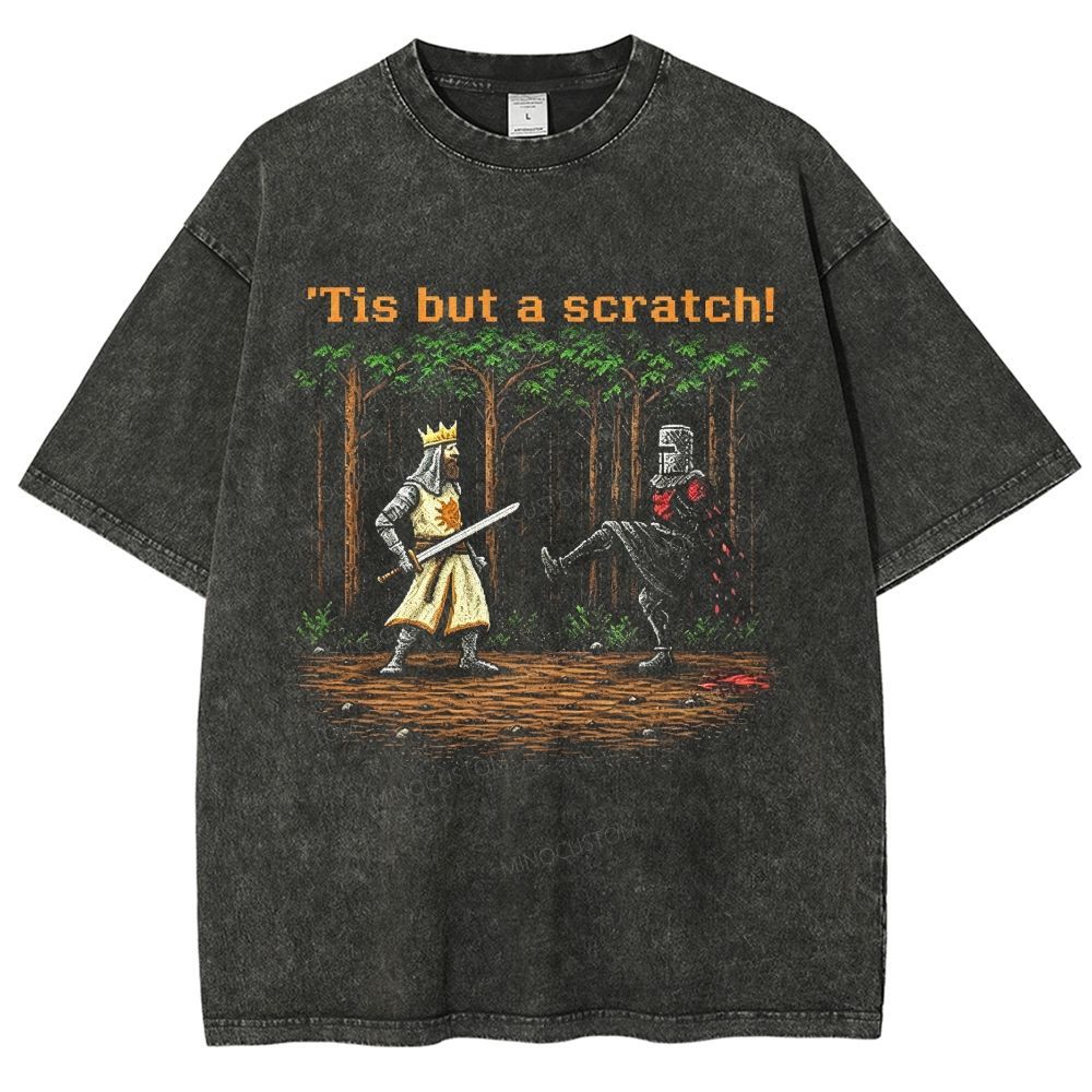 Vintage Medieval Knight Comedy Pixel Art Washed T-Shirt