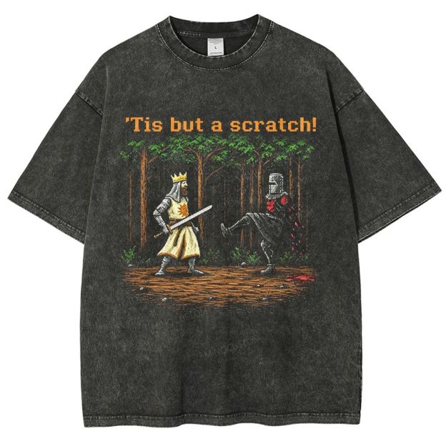 Vintage Medieval Knight Comedy Pixel Art Washed T-Shirt