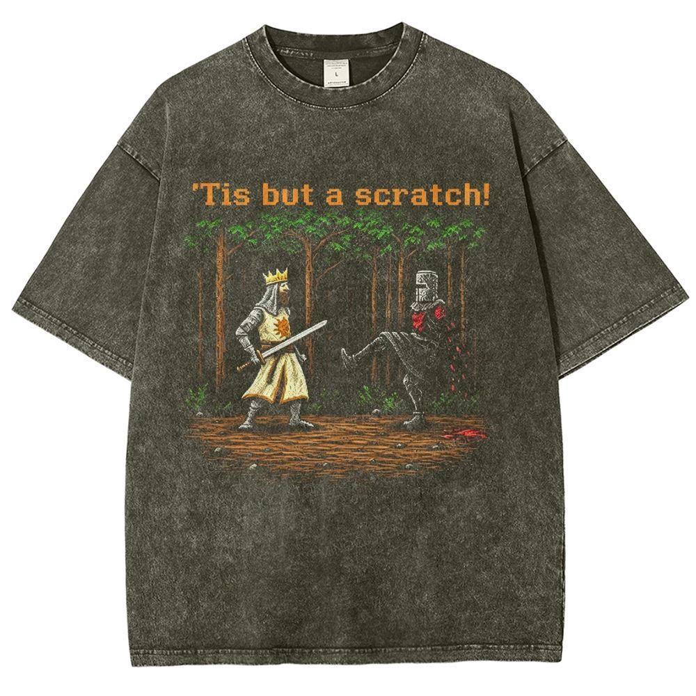 Vintage Medieval Knight Comedy Pixel Art Washed T-Shirt