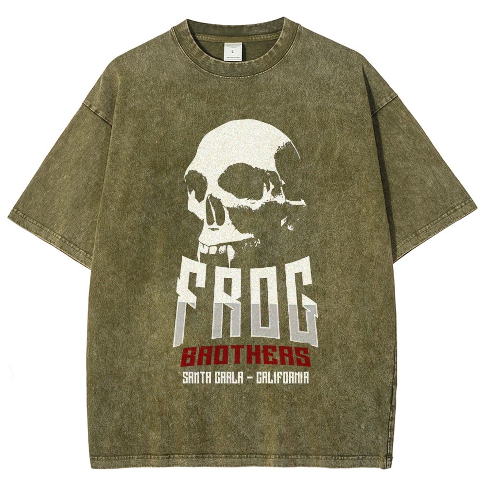 Minimal Black White Skull Hard Rock Washed T-Shirt
