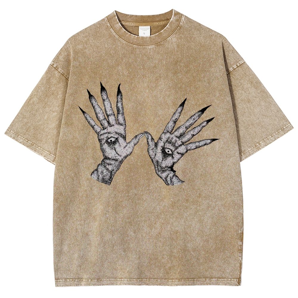 Witchcraft Demon Claw Stipple Art Sand Washed T-Shirt