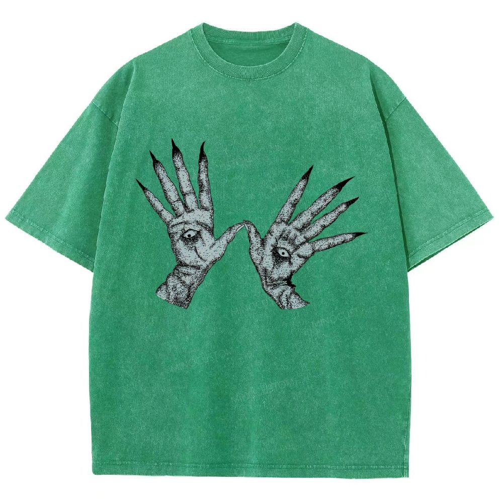 Witchcraft Demon Claw Stipple Art Sand Washed T-Shirt