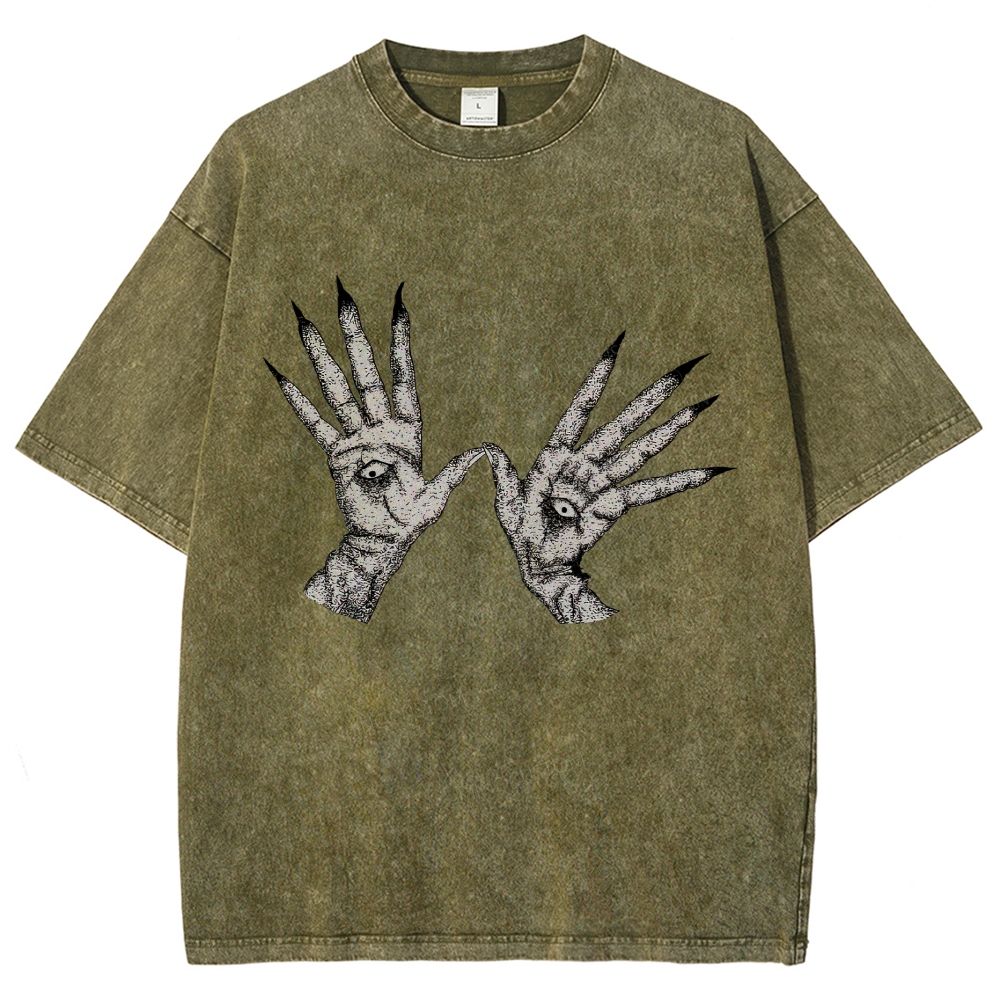 Witchcraft Demon Claw Stipple Art Sand Washed T-Shirt