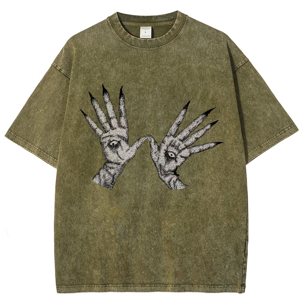 Witchcraft Demon Claw Stipple Art Sand Washed T-Shirt