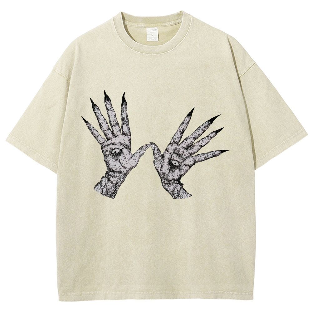 Witchcraft Demon Claw Stipple Art Sand Washed T-Shirt