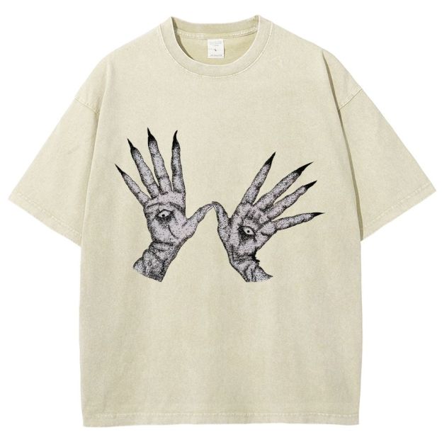Witchcraft Demon Claw Stipple Art Sand Washed T-Shirt