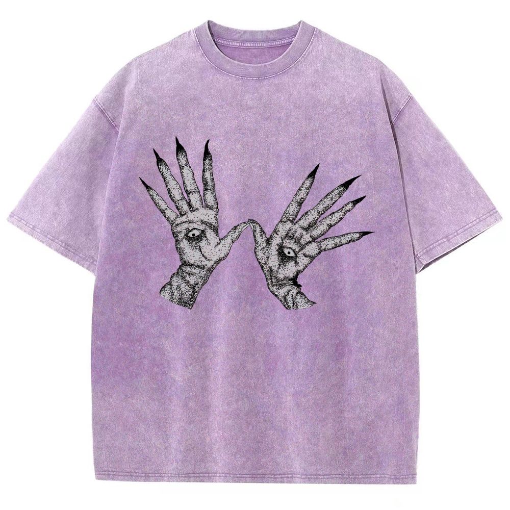 Witchcraft Demon Claw Stipple Art Sand Washed T-Shirt