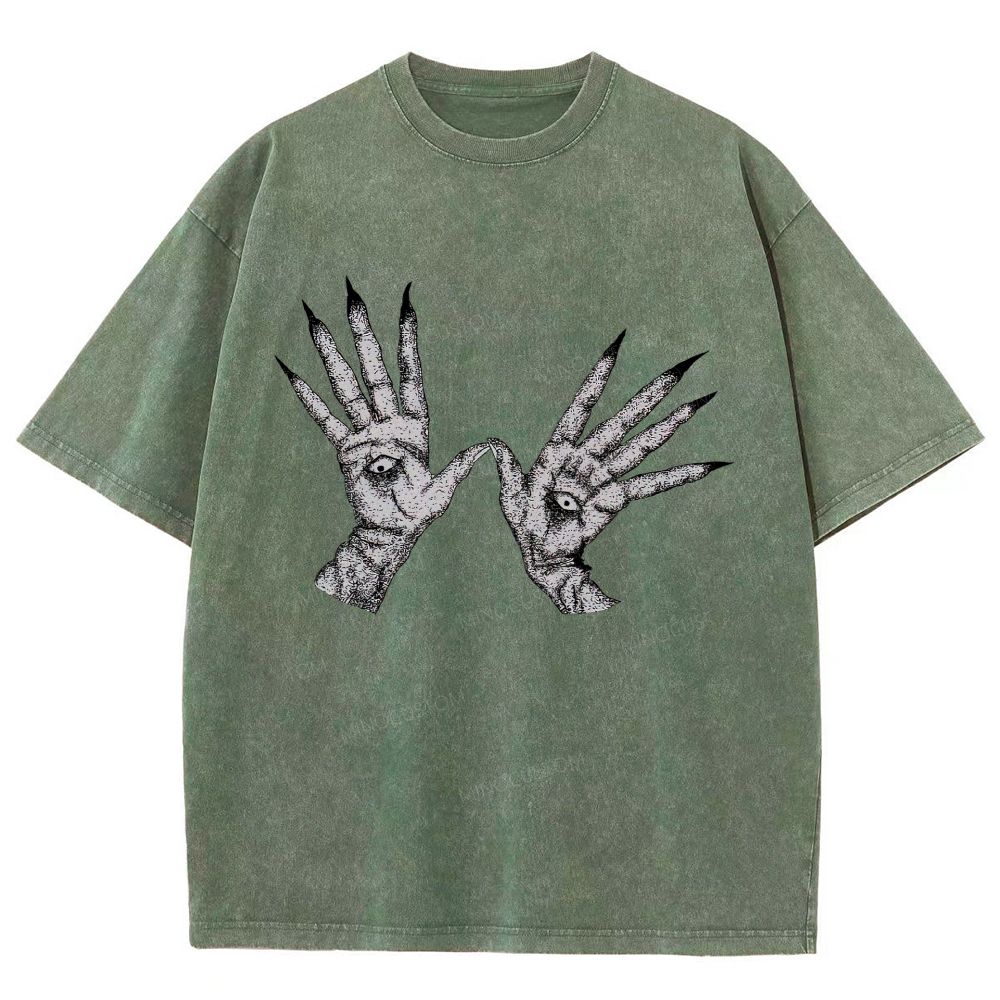 Witchcraft Demon Claw Stipple Art Sand Washed T-Shirt