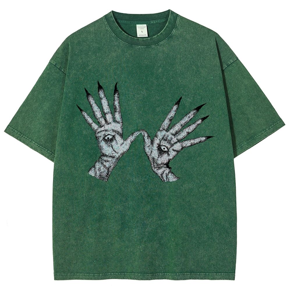 Witchcraft Demon Claw Stipple Art Sand Washed T-Shirt