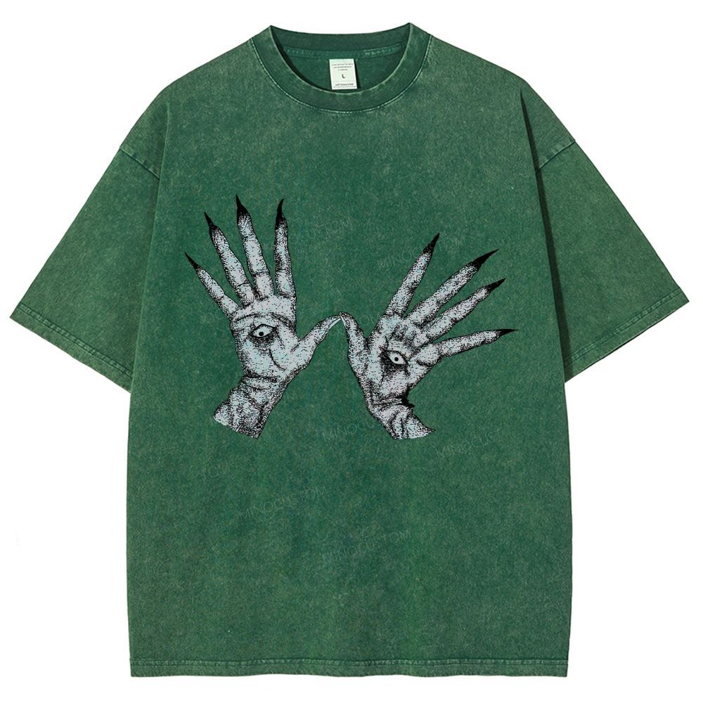 Witchcraft Demon Claw Stipple Art Sand Washed T-Shirt