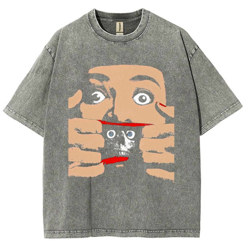 Retro Pop Art Horror Rip‑Skin Skull Washed T-Shirt
