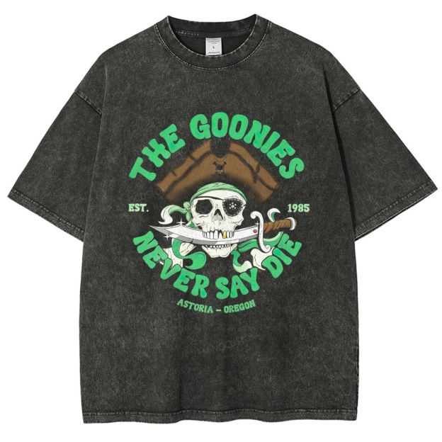 Vintage Adventure Pirate Skull Saber Badge Washed T-Shirt