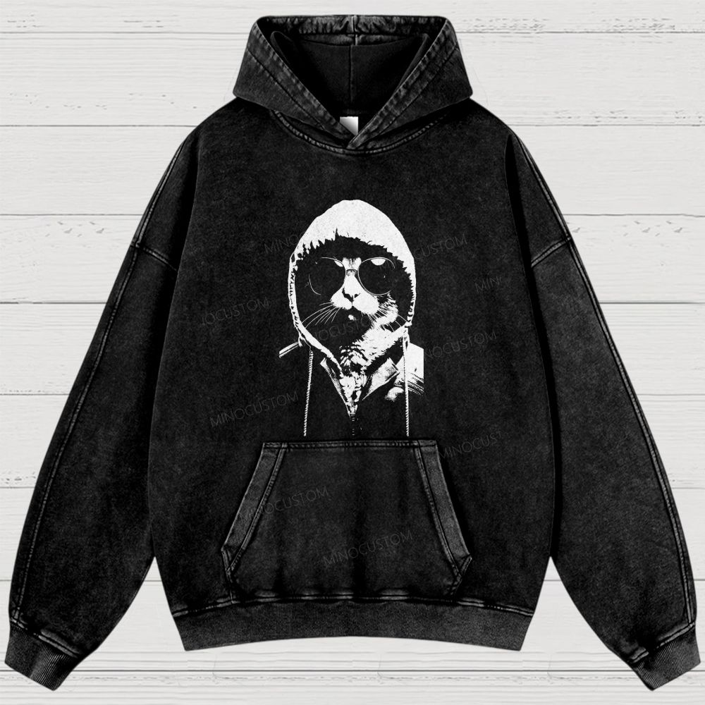 Cool Cat Hoodie Graphic Washed Hoodies 