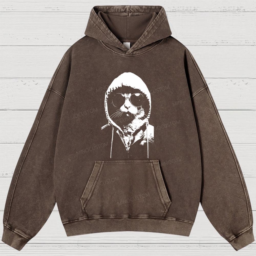 Cool Cat Hoodie Graphic Washed Hoodies 