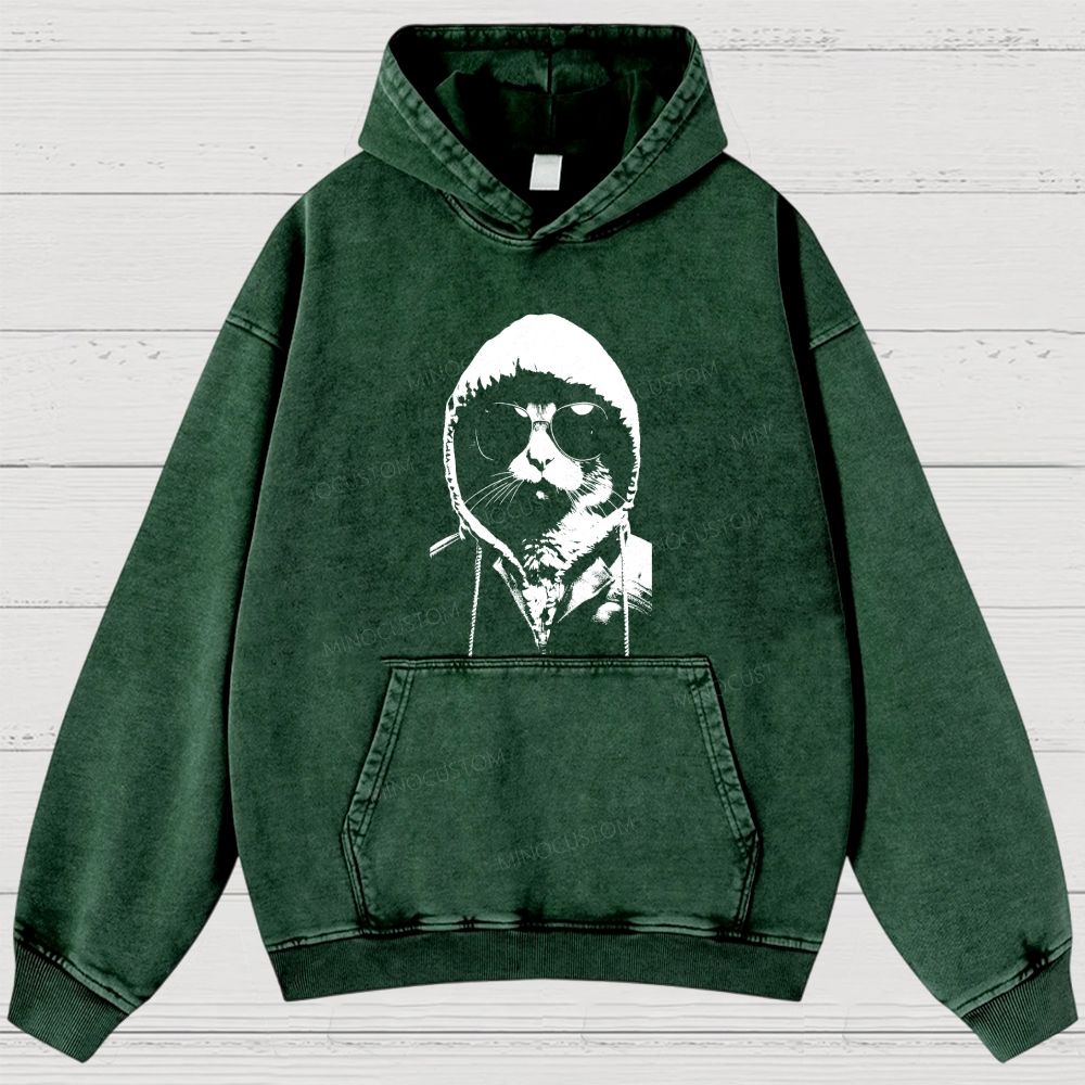 Cool Cat Hoodie Graphic Washed Hoodies 